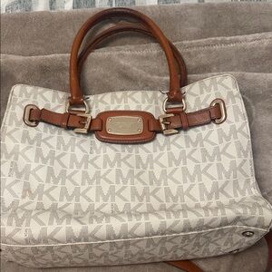 Michael Kors Cream and Brown Signature Shoulder Bag